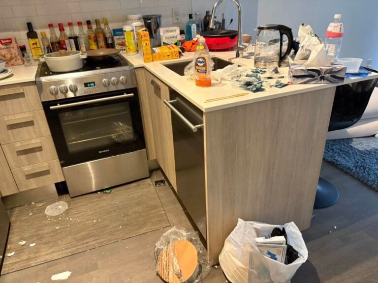 Kitchen surfaces and floor before cleaning — MintHome cleaning photograph